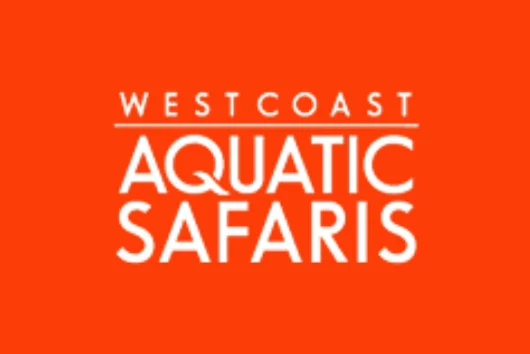 West Coast Aquatic Safaris logo on an orange background.
